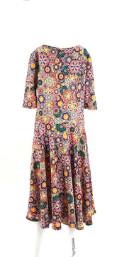 Lularoe Midi Dress Size XL Multi-Colored Scoop Neck Short Sleeves Fitted Waist Flared Skirt - TheRealThreads